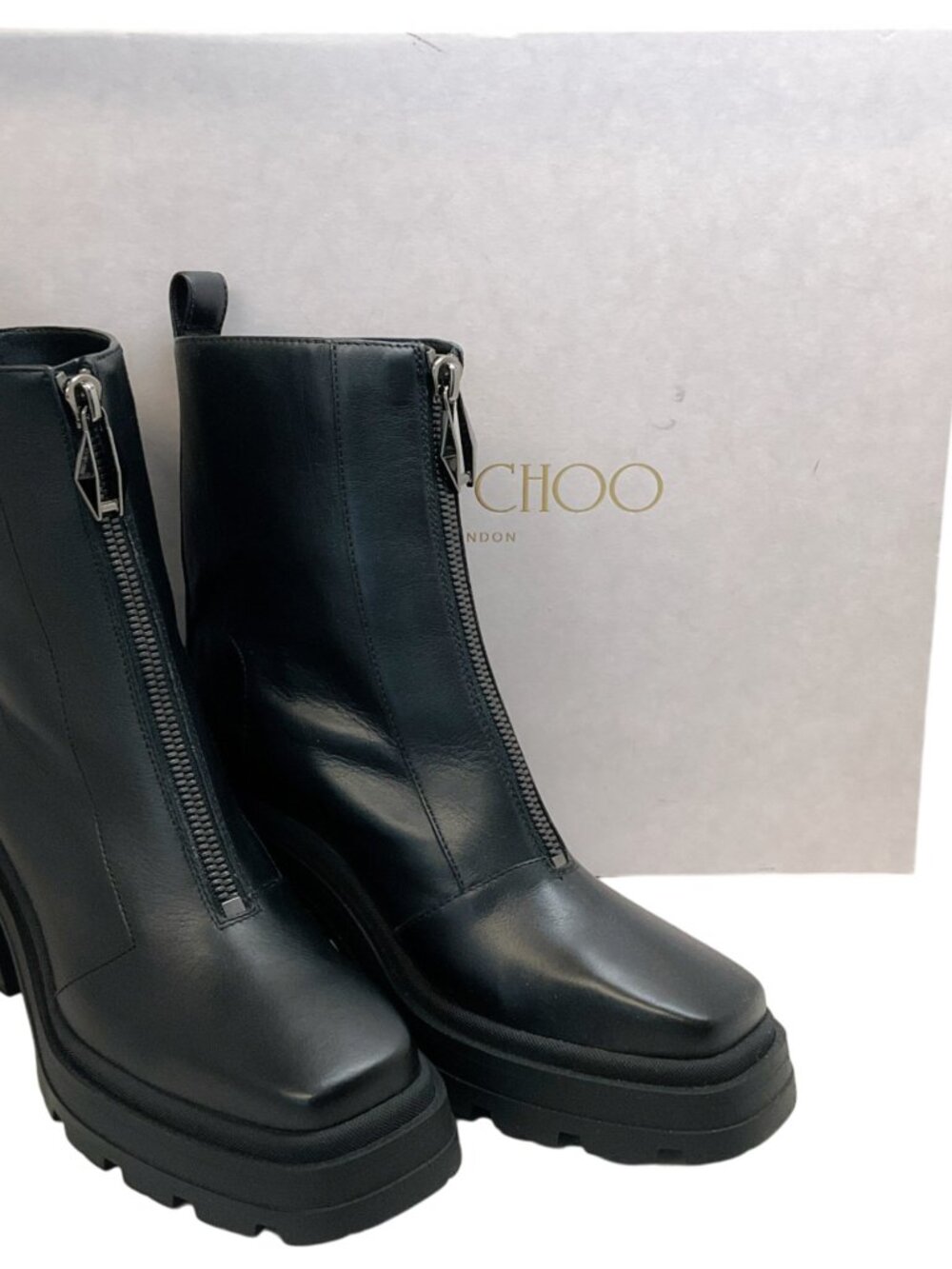 Jimmy Choo Black Smooth Leather Eugenie 80 Zip Front Booties - Picture 6 of 8